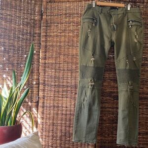 Balmain Distressed Green Biker Jeans